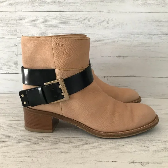 Chloe Beige and Black Ankle Boots - Picture 5 of 15